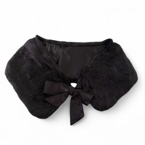 Saks Fifth Avenue Girls Black Faux Fur Collar with Bow